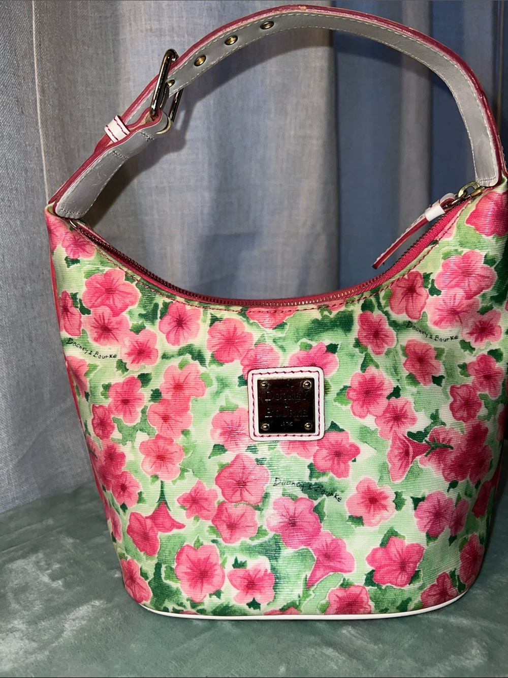 Dooney & Bourke Pink and Green Floral Shoulder Bag like new